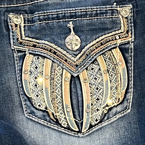 Miss Me Mid Rise Boot Jeans Womens 27 x32 Cowgirl Rodeo Embroidered Rhinestone - Picture 6 of 14